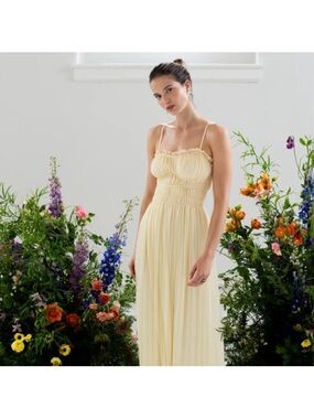 Favorite Daughter Pale Yellow Smocked Maxi Dress